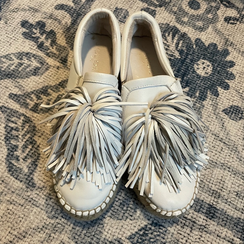 J Slides White Leather Sneakers Tassel 6